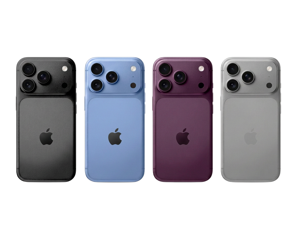 Quatre smartphones réparés présentés sur fond blanc